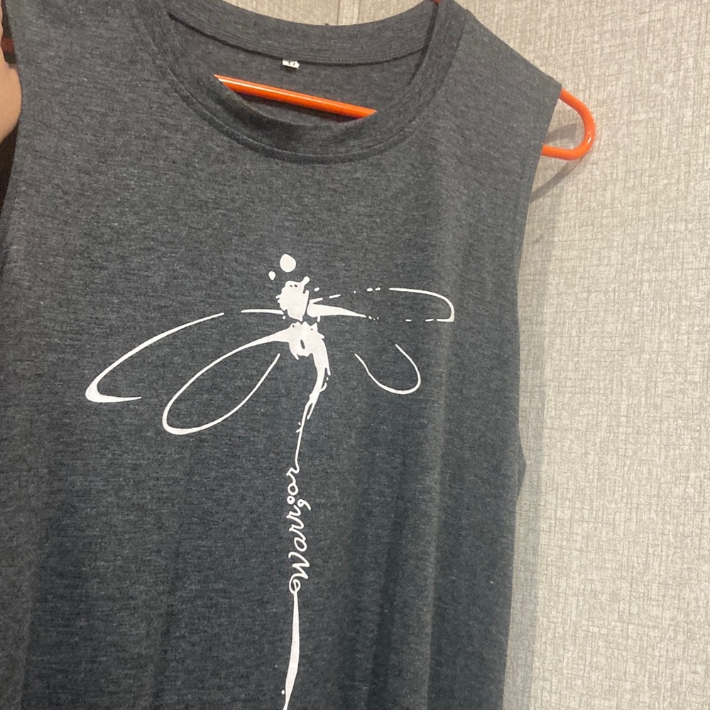 Old Navy Gray Tank Top with White Dragonfly Design